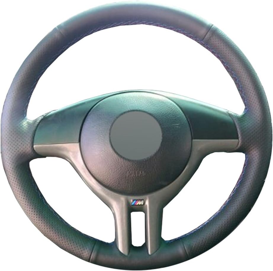 O SHI CAR Genuine Leather Steering Wheel Cover Original for BMW E39 E46 325i E53 X5 Splice Customization Perforated Cowhide Covers Black