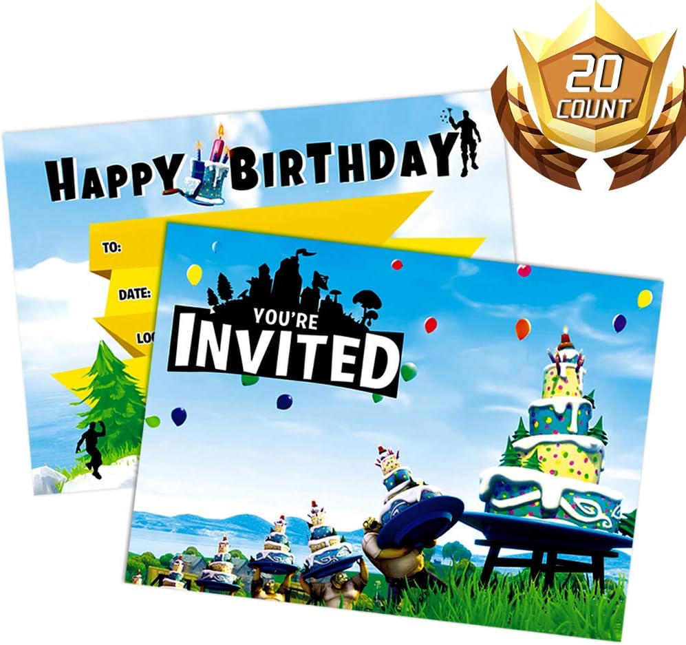 Video Game Party Invitations Cards with Envelopes Battle Royale Party Supplies 20 Pack 7*5 Inch Invitation & 20 White Envelops Party Supplies for Birthday Video Game Theme Party Supplies Battle Party Invitations