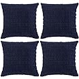 Fancy Homi 4 Packs Navy Blue Decorative Throw Pillow Covers 16x16 Inch for Living Room Couch Bed Sofa, Rustic Modern Farmhouse Boho Home Decor, Soft Plush Corduroy Cute Square Cushion Case 40x40 cm