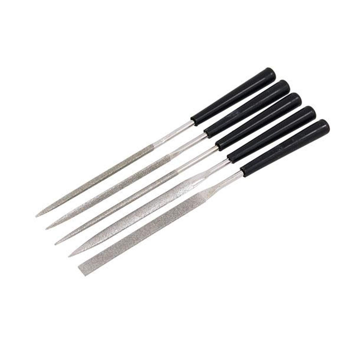 Neilsen CT3342 5pc Diamond Needle File Set - 140mm Length | Multiple Shapes File : Flat, Half Round, Square, Triangular, Round Taper | Files Size : 5mm, 4mm, 2.5mm
