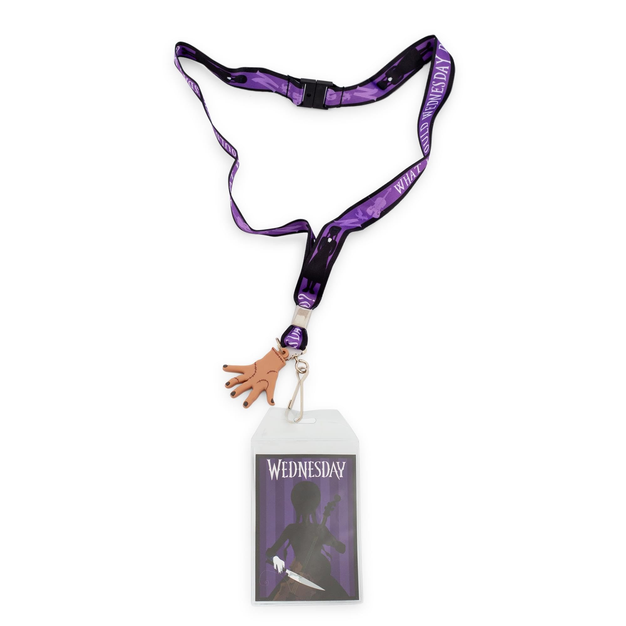 Silver Buffalo Addams Family Wednesday Silhouette Lanyard with ID Badge Holder and Thing Charm