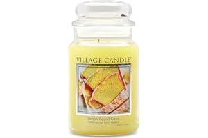 Village Candle Lemon Pound Cake Large Glass Apothecary Jar, Scented Candle, 21.25 oz., Yellow