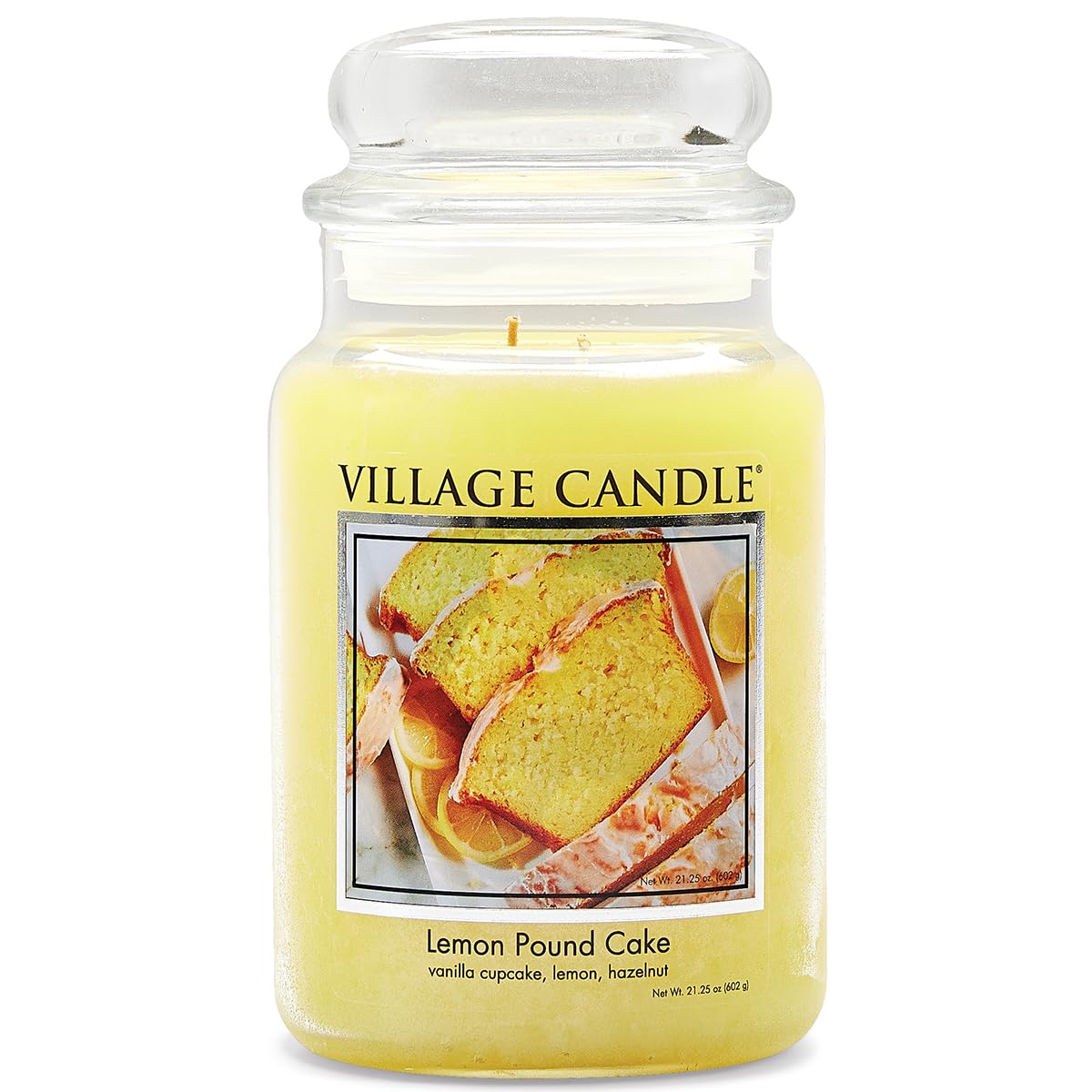 Village Candle Large Fragranced Candle Jar - 17cm x 10cm - 26oz (1219g)- Lemon Pound Cake - upto 170 hours burn time