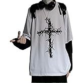 Men Women Gothic Long Sleeve Top Graphic Tee – Emo Y2K Grunge Streetwear Shirt Thorn Cross Print Punk Sweatshirt