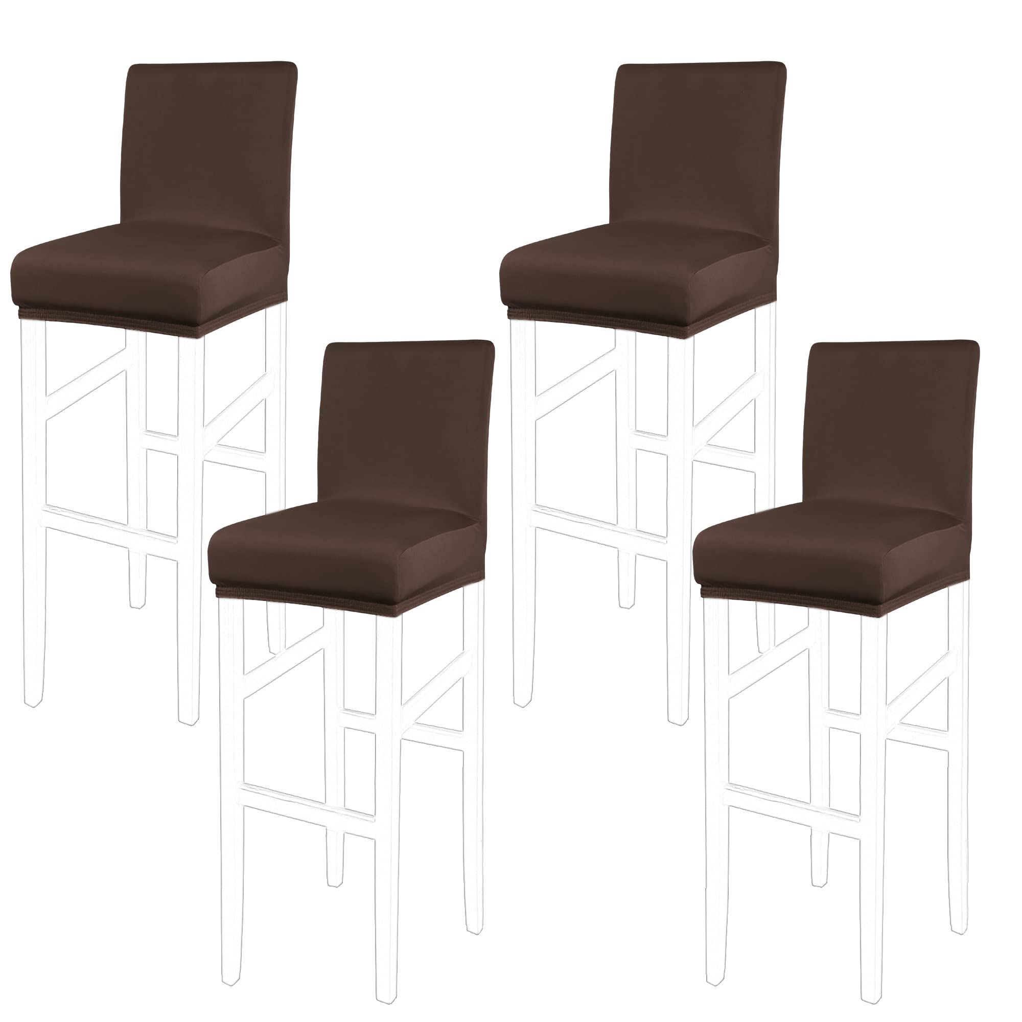 PiccoCasa Set of 4 Bar Stool Covers with Elastic Bottom, Stretch & Removable Dining Chair Covers for Pub Counter - Spandex Height Side Chair Covers Protector Slipcovers Dark Brown