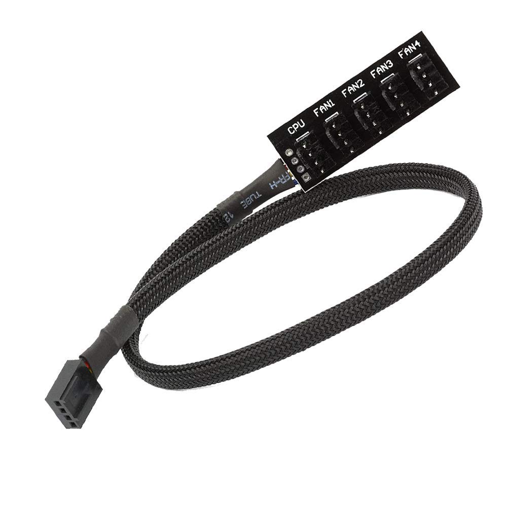 4 Pin PWM Fan Hub, 4 Pin Connector for CPU Fan PC Fan Hub, Fan Power Supply Cable Splitter 4 PIN/3PIN Sleeved Hub Adapter Cable for 12V Desktop Computer Cooler Case Fan (5 Way)