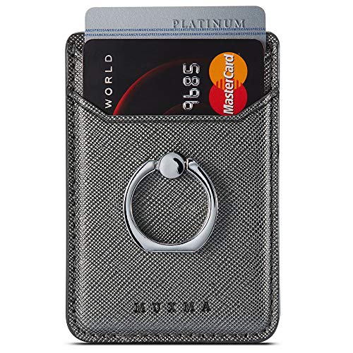 Card Holder for Back of Phone, Cell Phone Credit Wallet with Ring Pocket Stick on iPhone (Black) - Thumbnail 7
