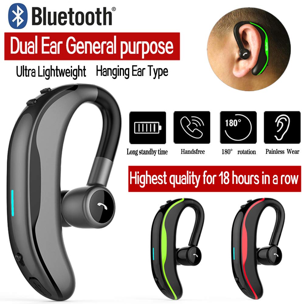 SLUB True Wireless Bluetooth Single Earbud with Microphone 17-18 Hours Playtime Noise Cancelling  Waterproof Ear-Hook Sport Headset for  Cell Phone (Gray)
