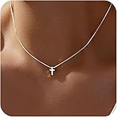 Easter Basket Stuffer Cross Necklace for Women Girls, Dainty 14K Gold Silver Plated Cross Choker Jewelry Non Tarnish Waterproof Cute Simple Small Necklace Christian Baptism Religious Faith Jewelry Gifts