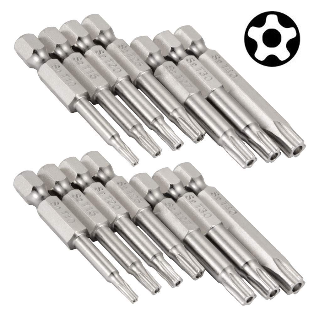 Gasea 14pcs Torx Screwdriver Bits, 1/4" Hex Shank Magnetic Star Bit Set T10–T40, High-Strength S2 Steel Drill Driver Bits for Electric & Hand Tools, 50mm Length