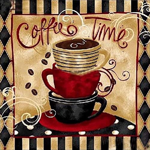 Full Drill Diamond Painting Coffee Time by Number Kits,5D DIY Diamond Embroidery Crystal Rhinestone Cross Stitch Mosaic Paintings Arts Craft for Home Wall Decor (40X40CM)