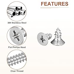 DTGN 100Pcs #10x3/8" Flat Head Wood Screws, 304