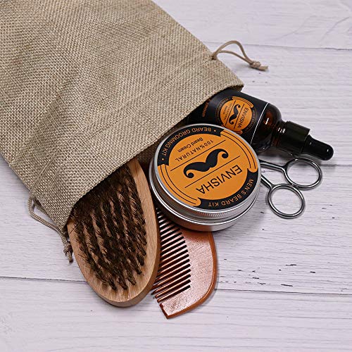KOKOBI Beard Grooming Kit, Gifts for Men- 7 in 1 Beard Trimmer and Growth Care Kit Includes- Beard Oil, Beard Balm, Beard Brush, Beard Comb, Mustache Scissors, Beard Apron, Storage Bag -Black Gift Box