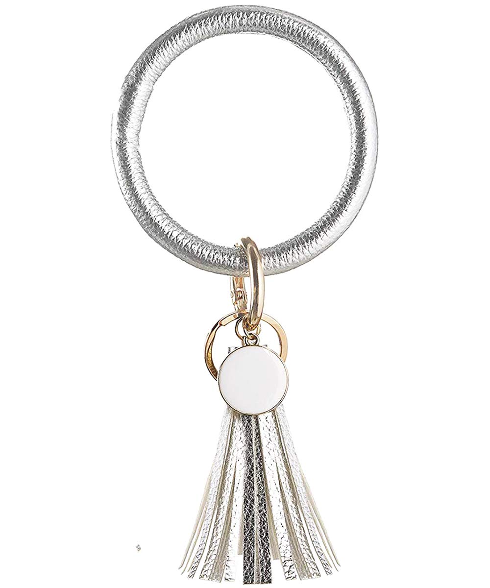 Weixiltc Large Keychain Bracelet with Tassel, Circle Leather Wristlet Key Ring for Women, Bangle Key Chains Holder for Girls