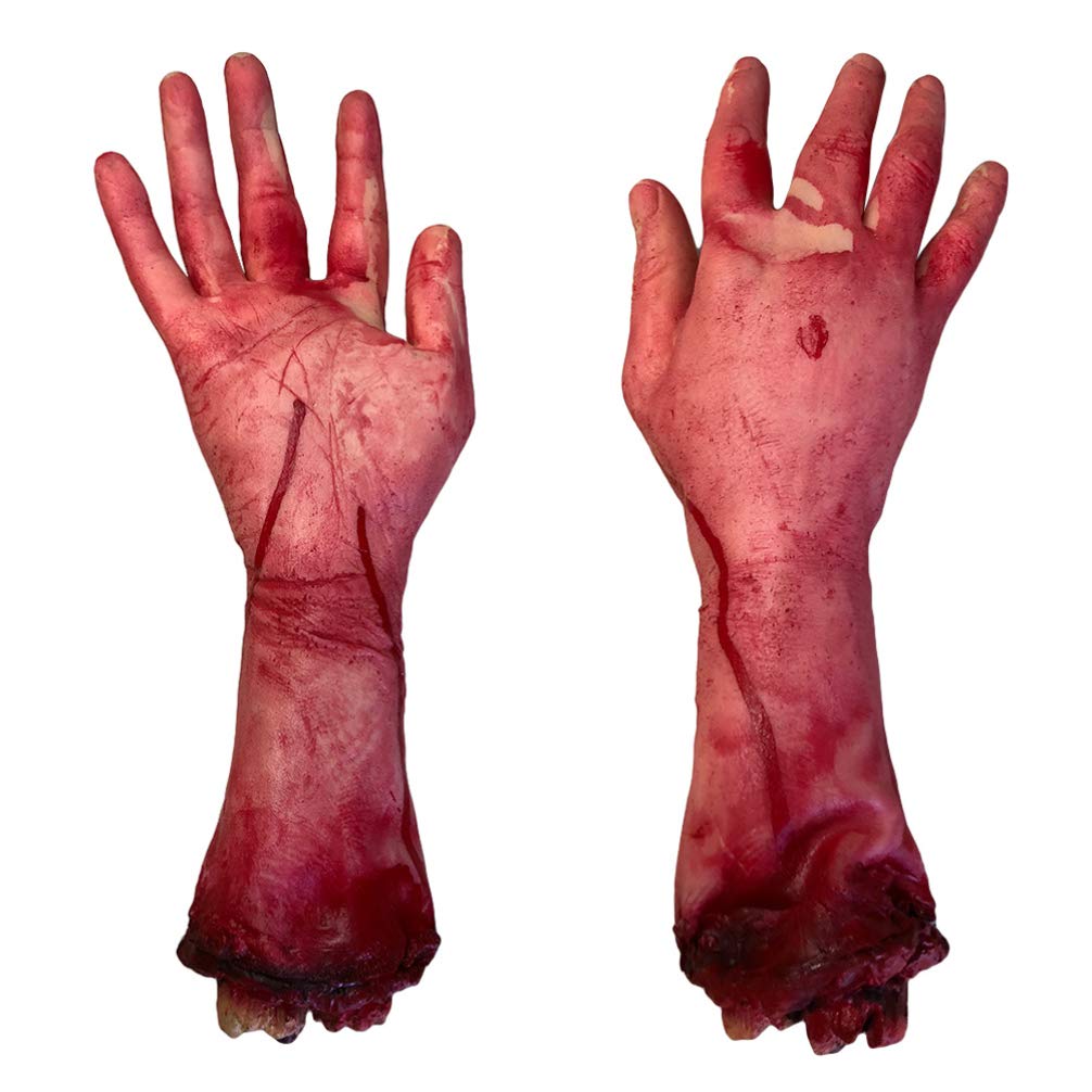 TOYANDONA Realistic Gory Human Arm Hand 2pcs Halloween Prop Scary Blood Body Parts for Haunted House Halloween Decorations