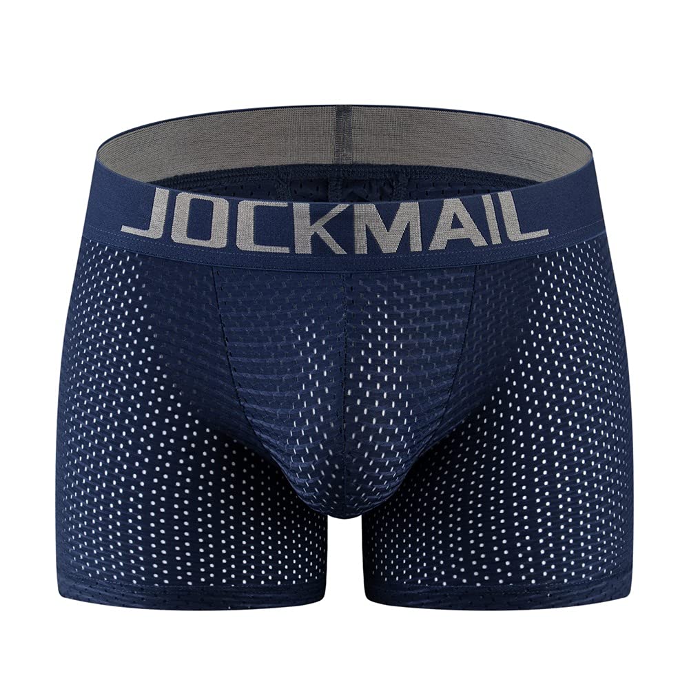 Photo 1 of JOCKMAIL Mesh Mens Underwear Boxer Back Mens Padded Underwear Boxer with Hip Pad Men's Boxers (Large, Navy)