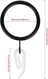 WOVTE 50 Pack Curtain Rings and Hooks 30mm Drapery Sliding Eyelets Black/White view 2