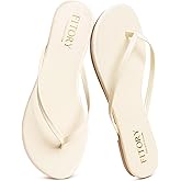 FITORY Women’s Flip Flops, Fashion Casual Thong Walking Slide with Vegan Leather, Comfortable Summer Beach Flat Sandals for 2026 Indoor and Outdoor Size 6-11