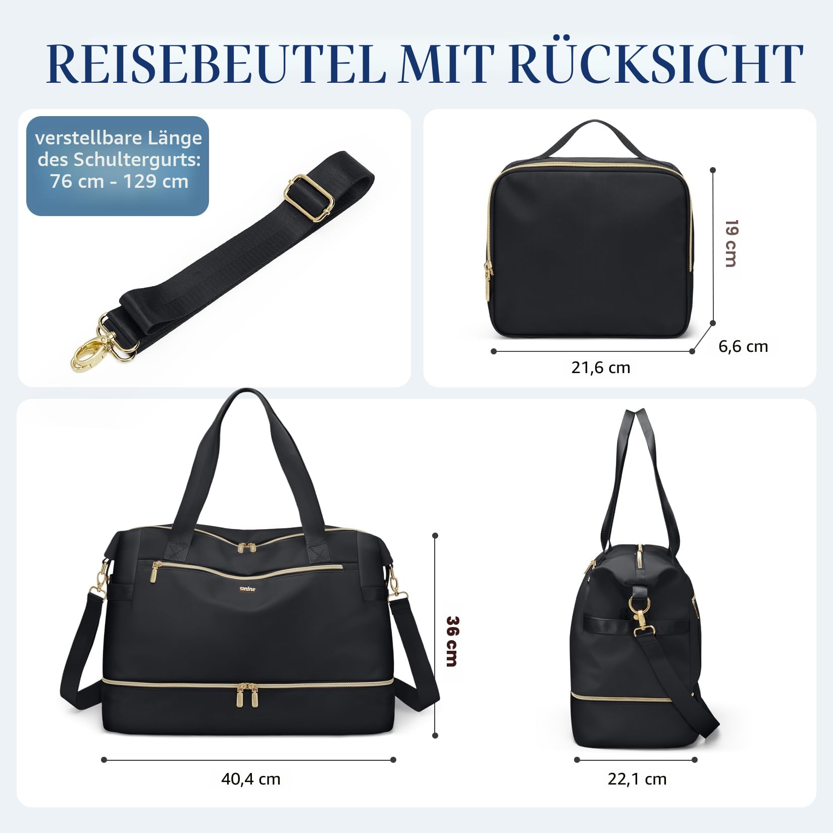 VNINE Weekender Reisetasche Damen Sporttasche Handgepäck Tasche Groß Kliniktasche Geburt Travel Bag Duffle Bag mit Schuhfach Kulturbeutel für Flugzeug Reisen 4
