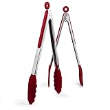 Valiry Silicone Heavy Duty Stainless Steel Tong Set - BBQ Salad Bread Serving Tongs Kitchen Cooking Tool