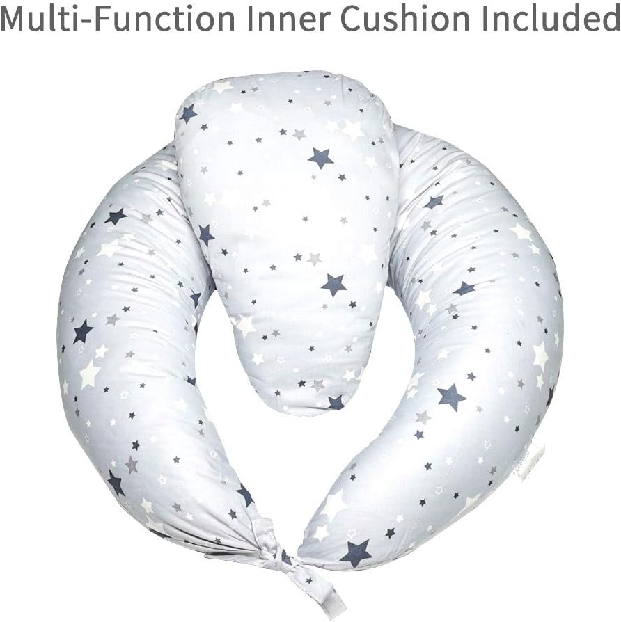 Pregnancy Pillow, U Shaped Pregnancy Pillow Set with Inner Cushion Reducing Discomfort for Gravida and Nursing Baby 100% Cotton Material Supporting Back, Belly, Legs and Hips (Grey-Stars): Kitchen & Dining