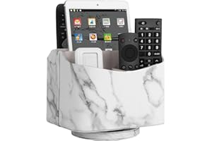 HofferRuffer Spinning Remote Control Holder, Remote Controller Holder, Remote Caddy, Media Storage Organizer, Spinning Remote Control Organizer, 7.3X 5.5 x 6 inches, Marble PU Leather