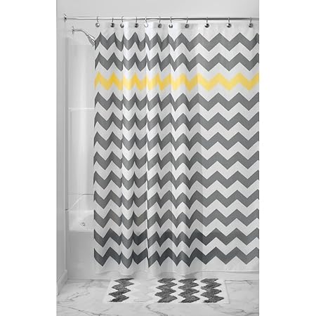 140cm By 200cm Gray And Yellow Interdesign Chevron Shower