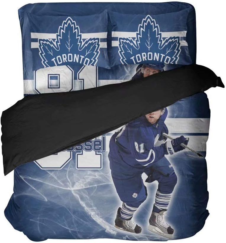 lordream Vivid Color Sports Bed Sets Toronto Hockey Athlete Number 81 Bedspread Blue Quilt Coverlets 2 Pillowcases for Fandom(Full 4pcs)