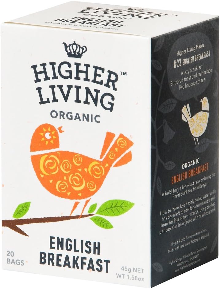 Higher Living, Organic English Breakfast Tea, 20 Count Tea Bags, Pack of 4