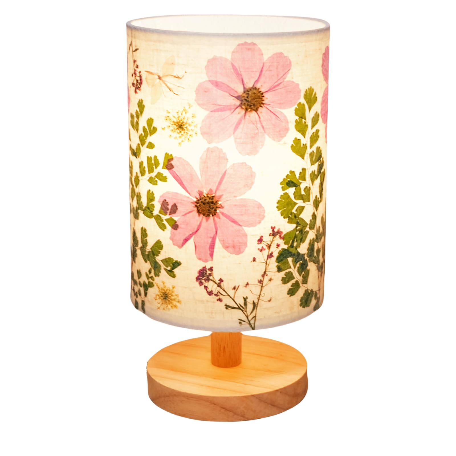 Photo 1 of Floresita Dried Flowers Small Table Lamp 5W LED 3-Color Bedside Lamp Pressed Flowers Lampshade with Wood Base for Bedroom Living Room Desk Nursery