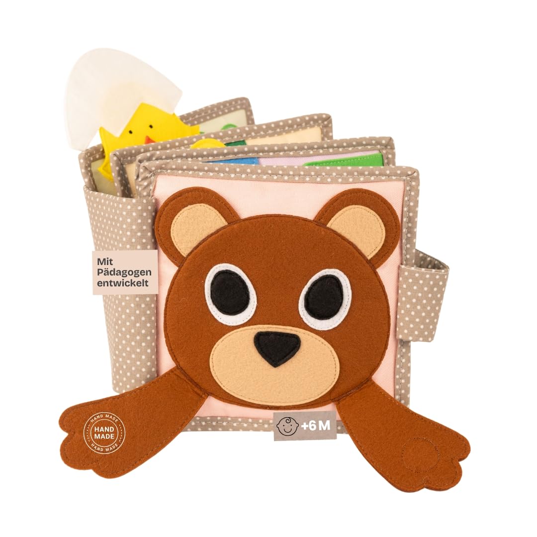 Jolly Designs Mini Quiet Book Peek-a-Boo - Montessori Toy from 6 Months - Promote Motor Skills & Sensory Perception - Fabric Book for Babies - Handmade Felt Book - Perfect for Travel & Travel