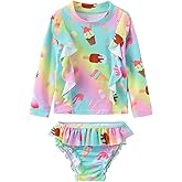 Baby Girls Rash Guard Swimsuits Set Long Sleeve Bathing Suits Two Piece Swim Set for Toddler Girls
