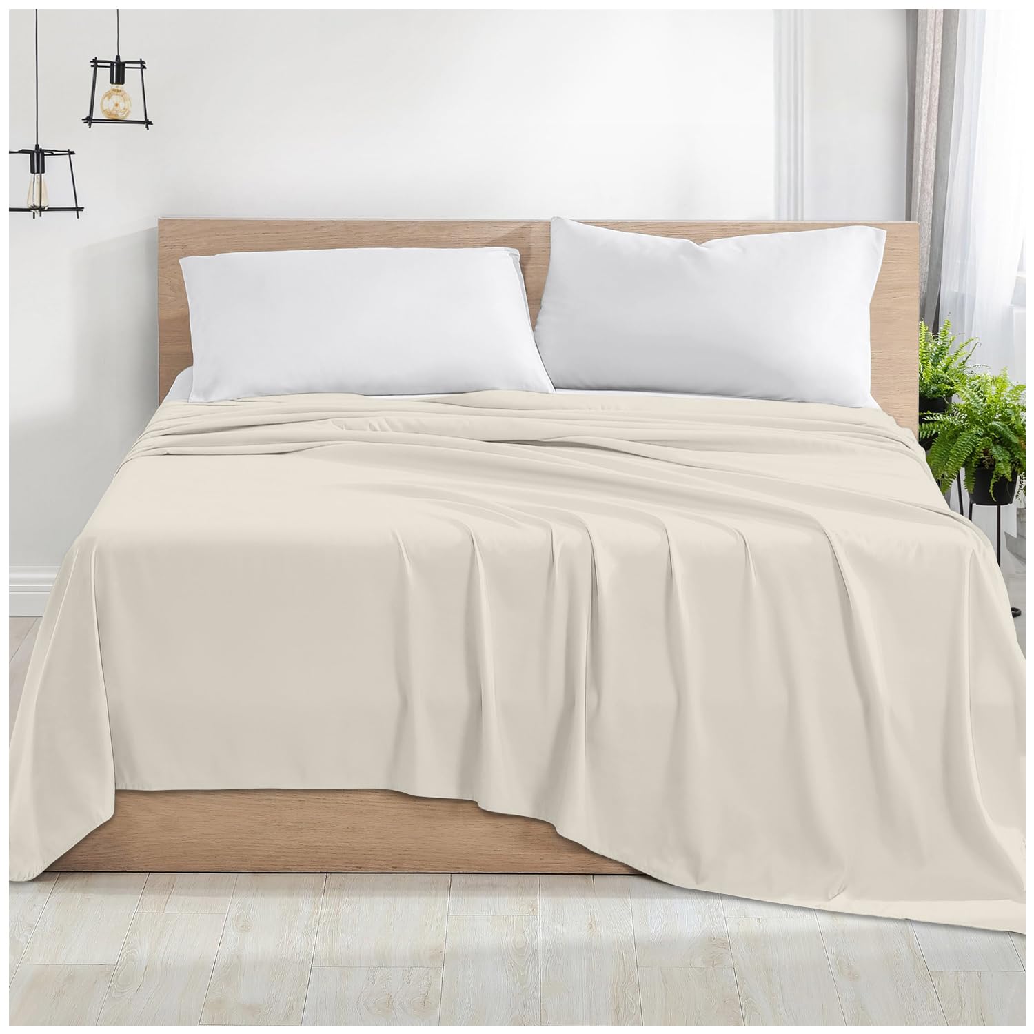 Luxury Egyptian Cotton Hotel Collection Sheets Plain 400 Thread Count Bedding Double Cream Flat Sheet