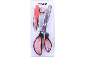 ZHUORAN Pinking Shears for Fabric Zigzag Scissors Sharp Stainless Steel Blade Soft and Comfortable Handle Suitable for Right and Left hands (BLACK)
