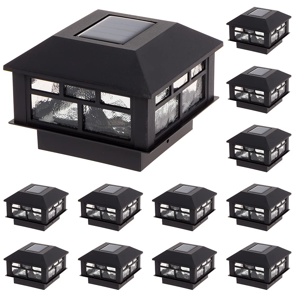 Photo 1 of GreenLighting Modern Solar Post Cap Lights Fits 4x4 Wood, 4x4 & 5x5 PCV/Vinyl Outdoor Solar Powered Light, Fence Post, Landscaping, Deck, Garden- Bright LED, Waterproof Black 12 Pack