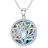 Dorunmo Lotus/Butterfly Natural Abalone Shell Necklaces for Women 925 Sterling Silver Moonstone Pendant Necklace Abalone Shell Jewelry for Women Christmas Gifts