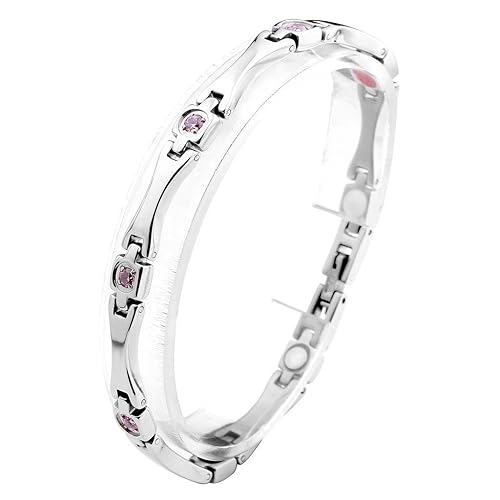 JOVIVI Damen Magnetarmband aus Edelstahl Pink Zirkonia Magnetische Armband Armreif Magnete Armband Armrief