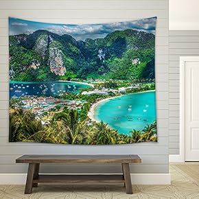 Green Tropical Island - Fabric Wall Tapestry Home Decor - 51x60 inches