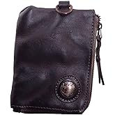 JSBWSFA Medieval Pouch, Mini Genuine Leather Coin Pouch Genuine Cowhide Handcrafted Keychain Coin Organizer Zipper Coin Pouch with Card Slot Credit Card Holder Keychain Coin Purse (Coffee)