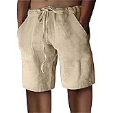Puimentiua Linen Shorts for Men, Lightweight Elastic Waist Summer Beach Mens Linen Shorts