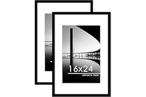 PEALSN 16x24 Poster Frame Set of 2, Picture Frames for Wall Decor, Display 12 x 18 Pictures with Mat or 16 x 24 Without Mat for Wall Mounting Display, Black.