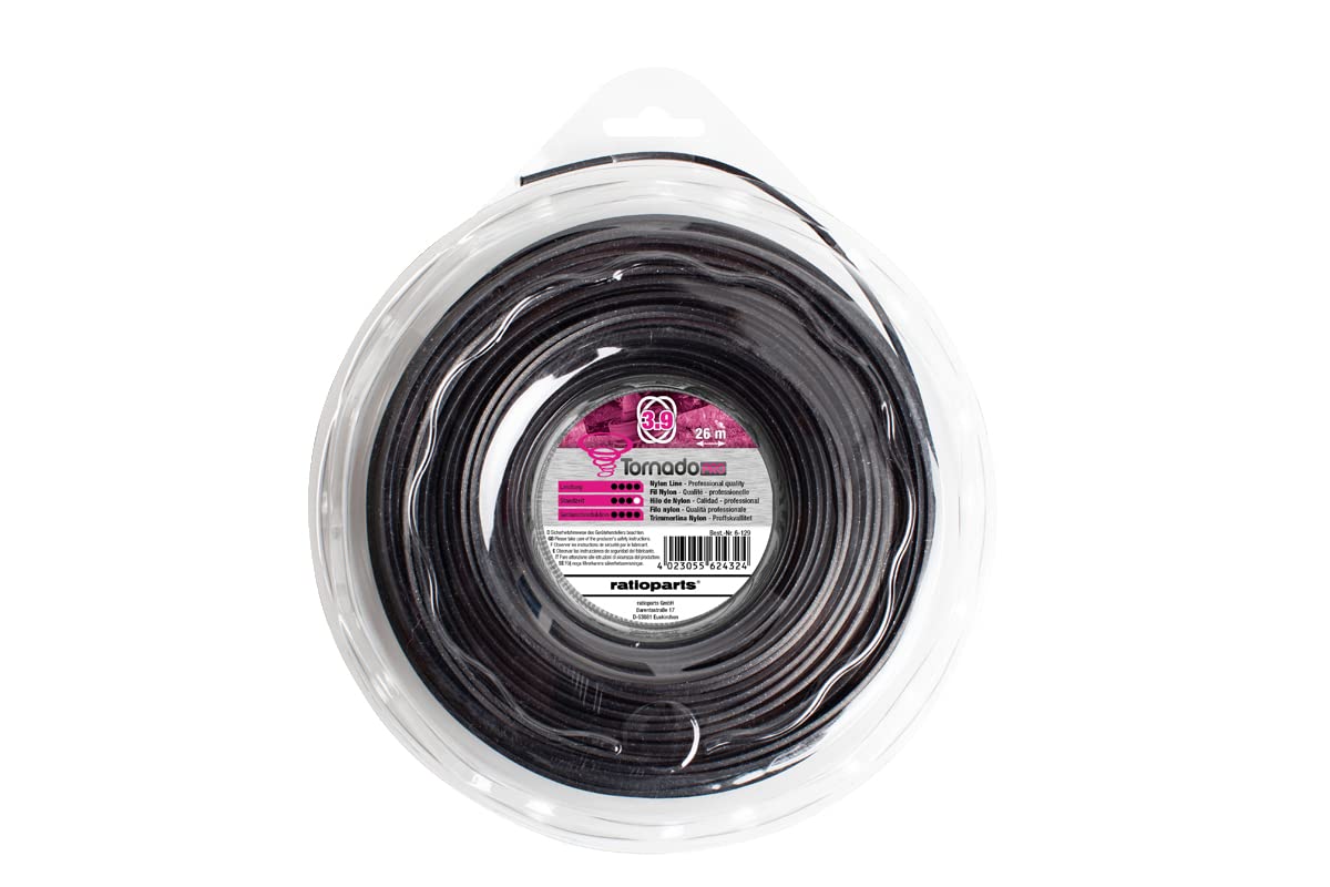 Ratioparts Nylon Thread 3.9mm Tornado Copolymer 26m Grass Trimmer Wire Line - Black