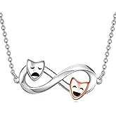 YFN Theater Necklace Sterling Silver Comedy And Tragedy Masks Pendant Necklace Drama Jewelry for Women Theater Gifts for Actress