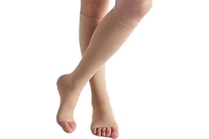 Bounfend® Compression Socks 20-30mmHg, Knee High Open Toe, Medical Grade Stockings for Women and Men,Varicose Vein Swollen Legs, Shin Splints, Nursing, Travel, Beige M