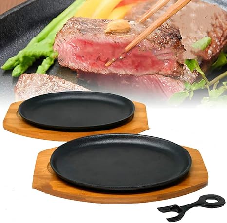 Amazon 料理を熱々の状態で 見た目も豪華なステーキ皿 ステーキ皿 鉄板 大判 2枚組 Ih対応 業務用 鉄 鉄器 鋳物 鋳型 鉄板 プレート ステーキ 皿 お皿 ハンバーグ 料理 調理 レストラン ステーキ皿 オンライン通販