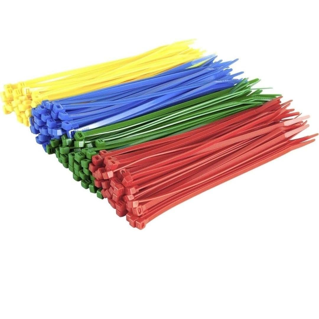 GTSE Mixed Colour Cable Ties, 300mm x 3.6mm, Pack of 200, 12” Nylon Zip Ties Red, Green, Yellow, Blue, Multi-Purpose Plastic Tie Wraps, Secure Self-Locking Mechanism, for Home, Garden, Office and DIY