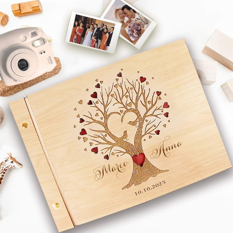 Guestbook matrimonio, in legno, personalizzato, nomi degli sposi e la