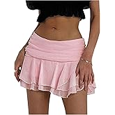 MakeMeChic Women's Ruffle Mini Skirt Tiered Layer Mesh Sheer Flared Rave Party Skirts