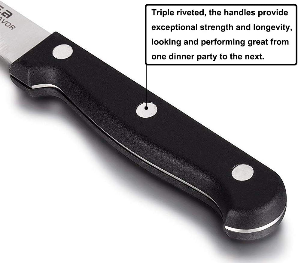 G.a HOMEFAVOR Steak Knife Set Stainless Steel, 8 Pieces Full Tang Sharp Serrated Knives Cutlery Set, Black: Kitchen & Dining