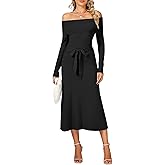 OULESIS Sweater Dress for Women Fall 2025 Off The Shoulder Long Sleeve Ribbed Knit Bodycon Maxi Dresses Formal Wedding Dress